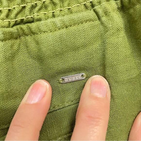 Guess Green Linen Drawstring Casual Pants Womens S Straight Leg Pull On Stretch - Picture 7 of 12